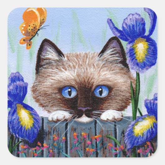 Sticker Carré Funky Siamese Chat Iris Créationarts (Devant)