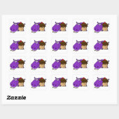 Sticker Carré Funky Violet Hippo Manger Cupcake (Feuille)