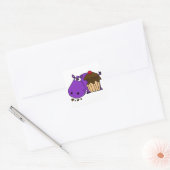 Sticker Carré Funky Violet Hippo Manger Cupcake (Enveloppe)