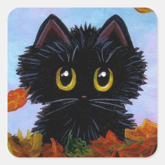 Sticker Carré Funny Automne Chat Noir Automne Créationarts (Devant)