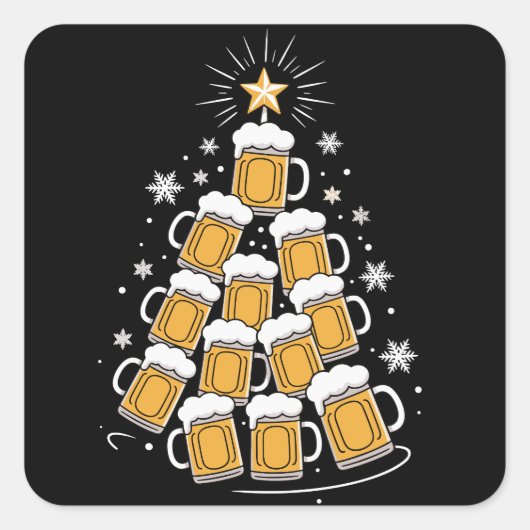 Sticker Carré Funny Beer Christmas Tree Holiday Drinking (Devant)