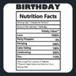 Sticker Carré Funny Birthday Nutrition Facts<br><div class="desc">Sticker Carré pour la valeur nutritive d'anniversaire amusant</div>
