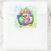 Sticker Carré Funny Bunny biting an Easter Egg (Sac)