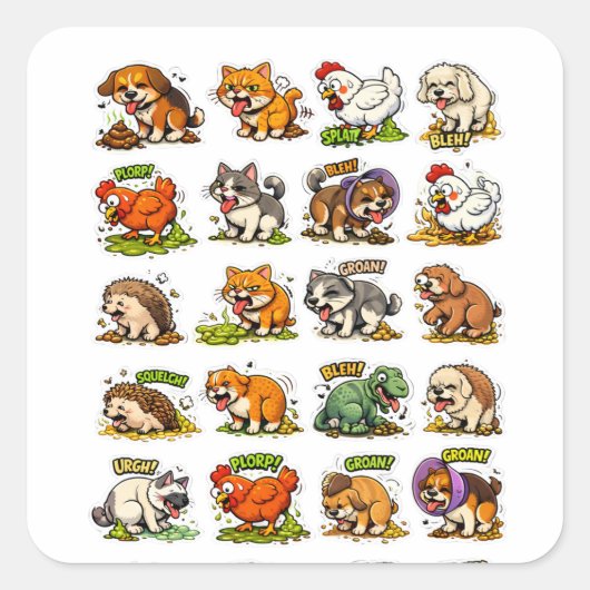 Sticker Carré Funny Cartoon Animals Pooping (Devant)