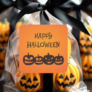 Sticker Carré Funny Carved Halloween Quatuor Citrouille