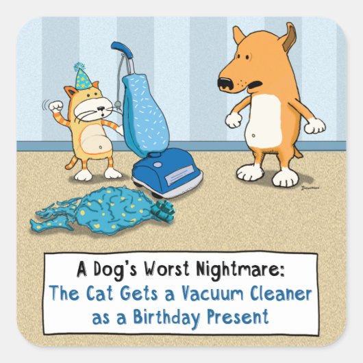 Sticker Carré Funny Cat and Dog Vacuum Cleaner (Devant)