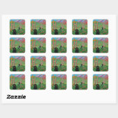 Sticker Carré Funny Chat Fall Feuilles de dessin Créationarts (Feuille)