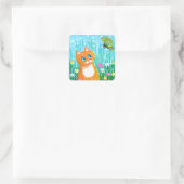 Sticker Carré Funny Chat Orange Tabby Butterfly Été (Sac)