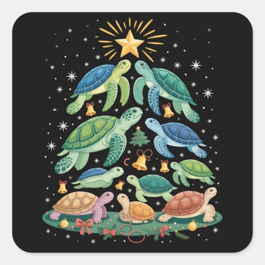 Sticker Carré Funny Christmas Turtle Gift Turtle Christmas Tree (Devant)