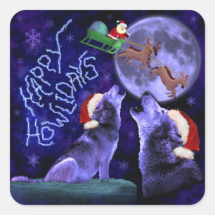 Sticker Carré Funny Christmas Wolf Pun Happy Howlidays Humour