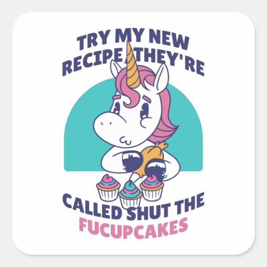 Sticker Carré Funny Cupcake Unicorn (Devant)