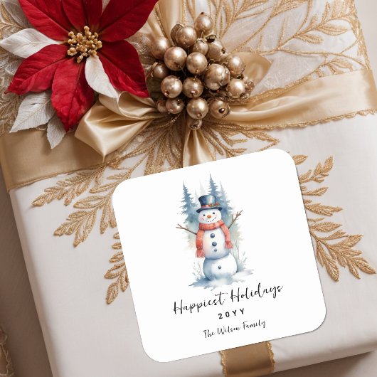 Sticker Carré Funny Cute MInimalist Snowman Frosted Forest