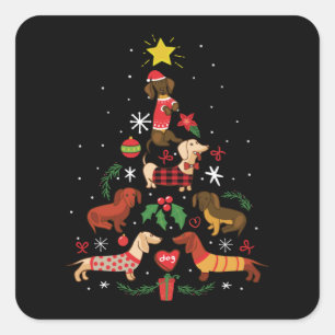 Sticker Carré Funny Dachshund sapin de Noël