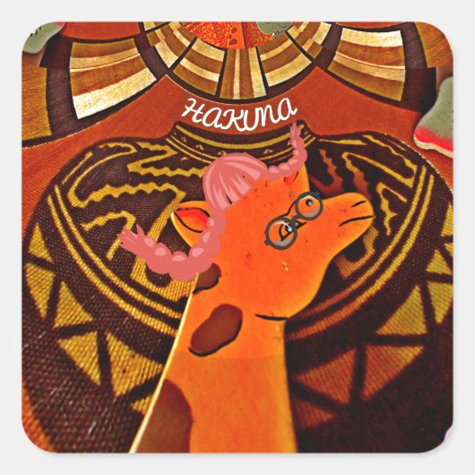Sticker Carré Funny Elegant Giraffe Accessoré Style Africain (Devant)