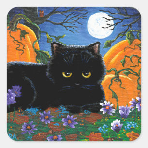 Sticker Carré Funny Fall Black Cat Créationarts