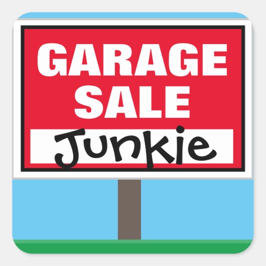 Sticker Carré Funny Garage Vente Junkie (Devant)