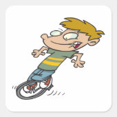 Sticker Carré Funny Garçon équitation monocycle (Devant)