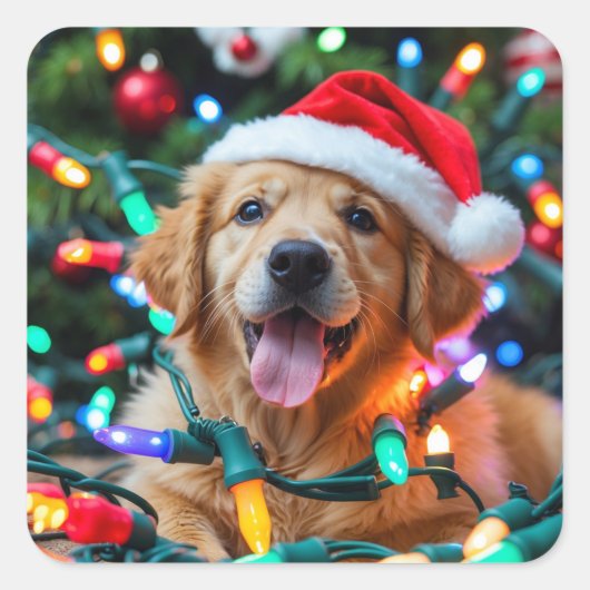 Sticker Carré Funny Golden Retriever Christmas Design – Puppy (Devant)