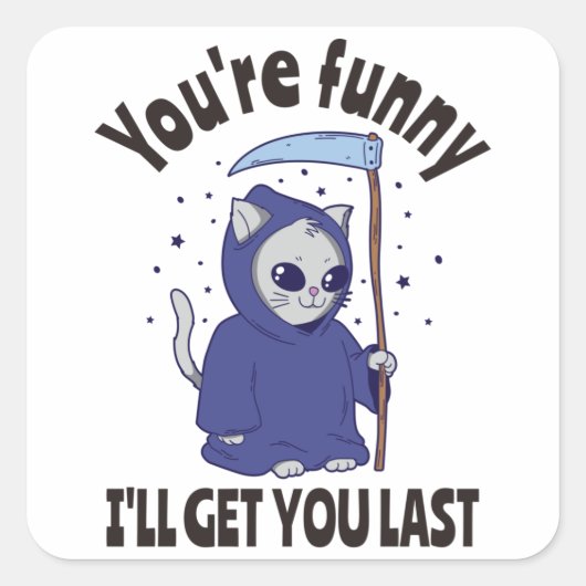 Sticker Carré Funny Grim Reaper Cat Halloween Costume (Devant)