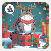 Sticker Carré Funny Grumpy Cat Christmas Design – Fat Cat (Devant)