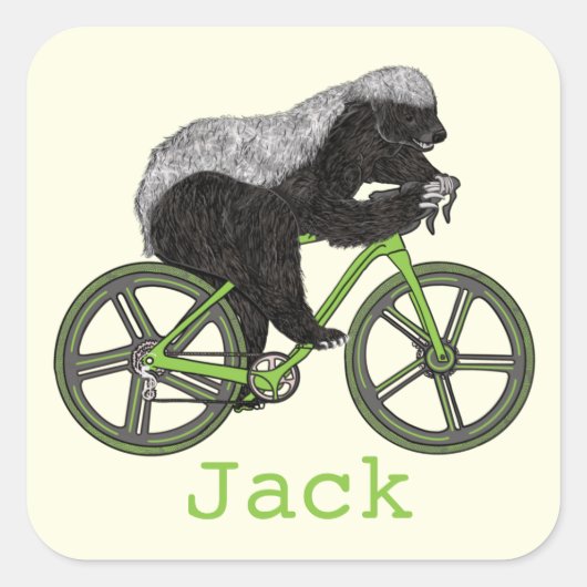 Sticker Carré Funny Honey Badger Cycling Badass Bicycle Ajouter (Devant)