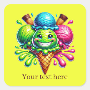 Sticker Carré Funny Ice Cream ajouter du texte
