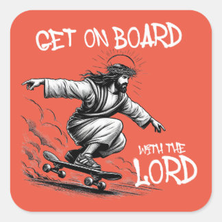 Sticker Carré Funny Jesus Skateboard Montez à bord avec Jesus