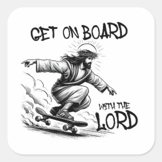 Sticker Carré Funny Jesus Skateboard Montez à bord avec Jesus