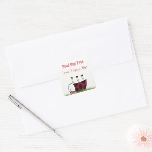 Sticker Carré Funny Ladybug Dead Bug Yoga Pose (Enveloppe)