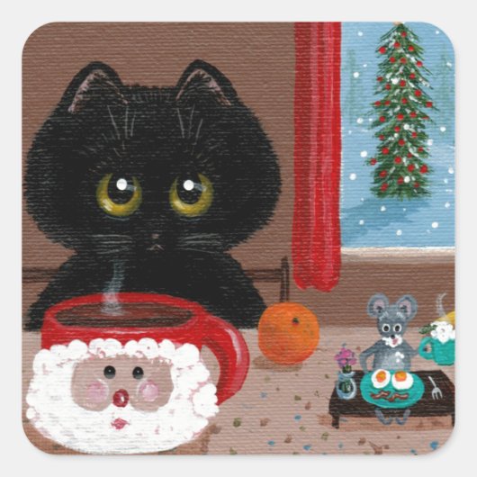 Sticker Carré Funny Noël Chat souris Créationarts (Devant)