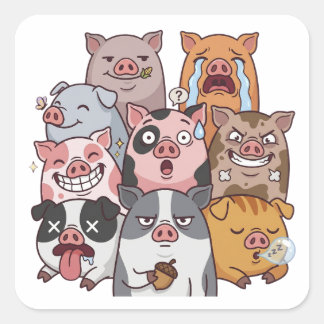 Sticker Carré Funny Pig Mood Squad Cartoon