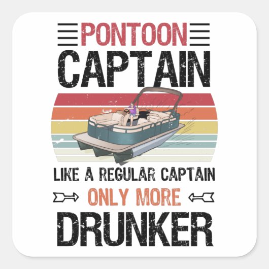 Sticker Carré Funny Pontoon Capitaine Pontooning Cadeau (Devant)