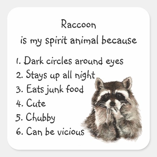 Sticker Carré Funny Raccoon Spirit Humour animal (Devant)