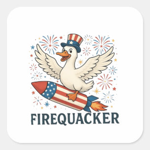 Sticker Carré Funny Rubber Duck USA Patriotic Firequacker 4e