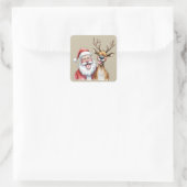 Sticker Carré Funny Santa Claus and Reindeer Christmas Winter (Sac)