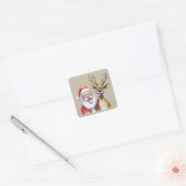 Sticker Carré Funny Santa Claus and Reindeer Christmas Winter (Enveloppe)