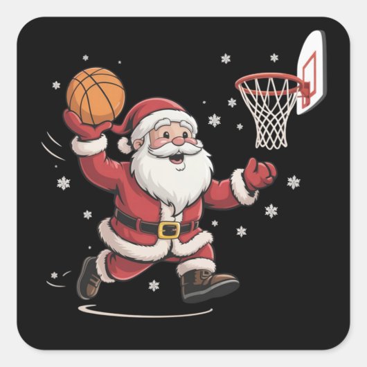 Sticker Carré Funny Santa Playing Basketball Christmas Gift Xmas (Devant)