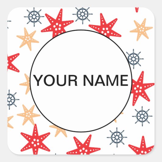 Sticker Carré Funny Seastars Et Steerwheel Motif (Devant)