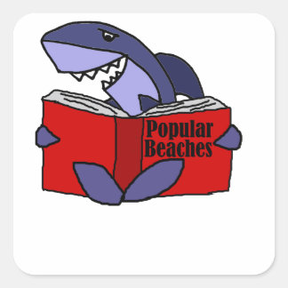 Sticker Carré Funny Shark Lire Plages Populaires Livre