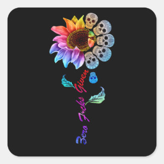 Sticker Carré Funny Skull Rainbow Sunflower
