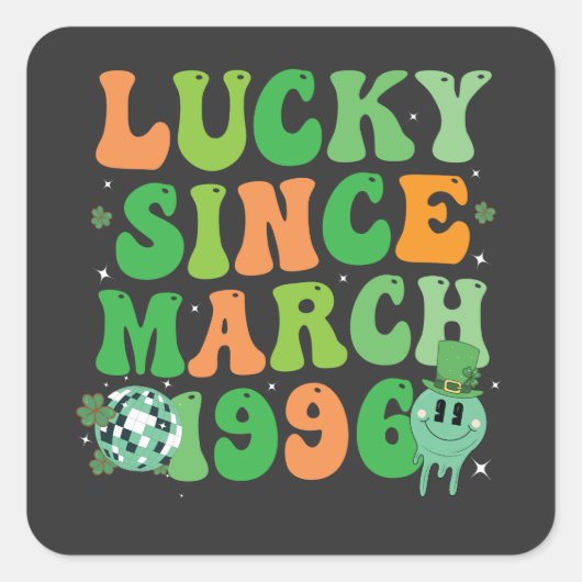 Sticker Carré Funny St Patrick's Day Lucky depuis mars 1996 (Devant)