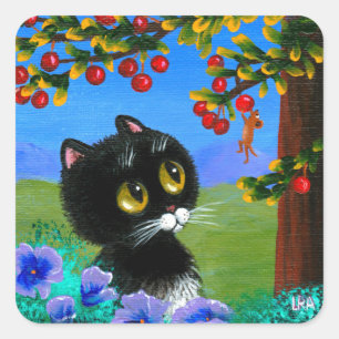 Sticker Carré Funny Tuxedo Chat Souris Créationarts