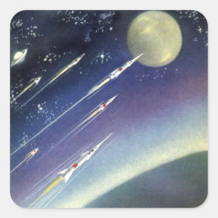 Sticker Carré Fusées de science-fiction vintage dans l'espace pa