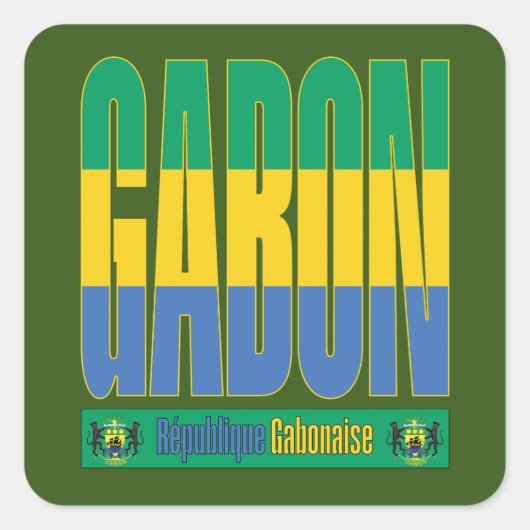 Sticker Carré Gabon - Conception de texte (Devant)