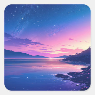 Sticker Carré Galaxie de la Voie lactée de la Nuit étoilée au-de