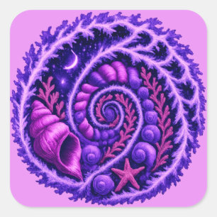 Sticker Carré Galaxie Spirale Océan Mystique Art de Coquillage