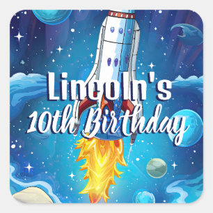 Sticker Carré Galaxy Astronaut Navette spatiale Rocketship Anniv