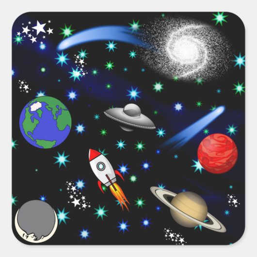 Sticker Carré Galaxy Universe - Planètes, Étoiles, Comètes, Rock (Devant)
