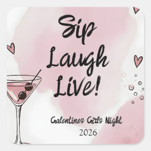 Sticker Carré Galentine Filles Soirée Martini Rose et Noir