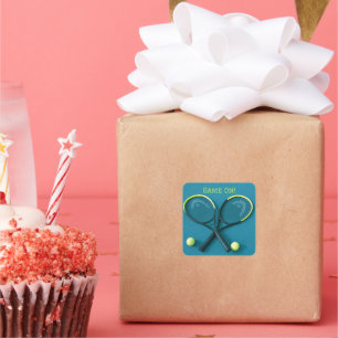 Sticker Carré "Game On" Cyan Rackets et Balls Tennis